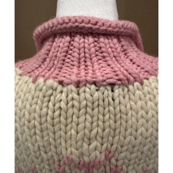 Aeropostale Hand Knit Cardigan Sweater Vtg Pink/Crm 100% Wool Y2K Size L - Picture 8 of 11